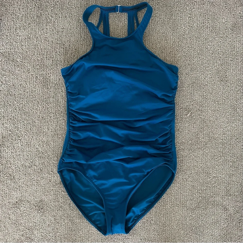 Magicsuit One Piece Swim Blue Size 16 Tummy Control‎ Strappy Back Ruched Front